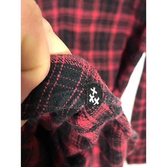 XXX Rude Flannel 2 Pocket Plaid Button Shirt Mens S Skater Grunge Lumberjack Y2K - Picture 7 of 9